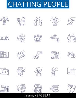 Chatting people line icons signs set. Design collection of Conversing, Chatting, Connecting, Interacting, Gossiping, Messaging, Exchanging Stock Vector