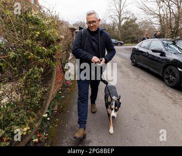 Gary Lineker returns to his home in South London this afternoon.   Image shot on 12th Mar 2023.  © Belinda Jiao   jiao.bilin@gmail.com 07598931257 htt Stock Photo