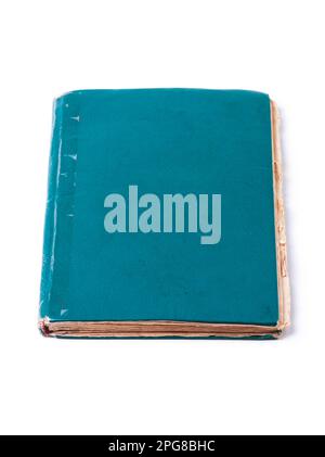 Old shabby book with yellowed pages isolated on white Stock Photo