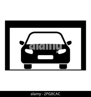 Garage with car silhouette. Open garage door. Vector illustration isolated on white. Stock Vector