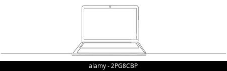 Laptop continuous line drawing. Open computer linear gadget. Vector illustration isolated on white. Stock Vector