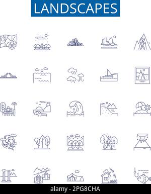 Landscapes outline icons collection. Scenery, Forests, Plains ...