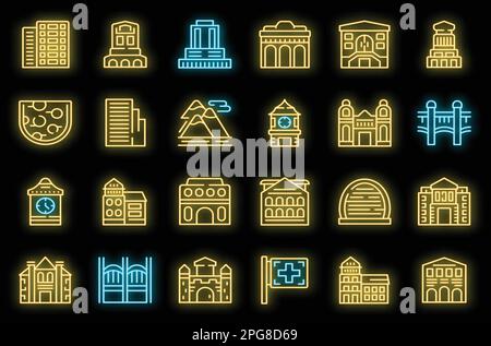 Bern icons set outline vector. Bear capital. City canton neon color on black Stock Vector