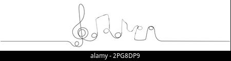 Music notes continuous one line drawing. Vector isolated on white. Stock Vector
