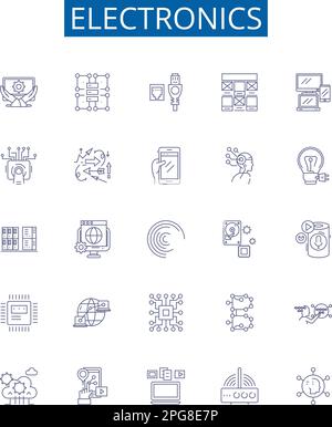 Electronics line icons signs set. Design collection of electronics, gadgets, technology, devices, appliances, consoles, circuit, components outline Stock Vector