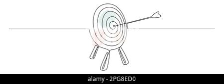 Target with arrow continuous line drawing. Hand drawn linear goal circle with pastel shapes. Vector illustration isolated on white. Stock Vector