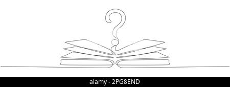 Open book and question mark one continuous line drawing. Vector illustration isolated on white. Stock Vector