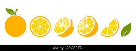 Orange fruits slices set. Tangerine collection. Vector illustration isolated on white. Stock Vector