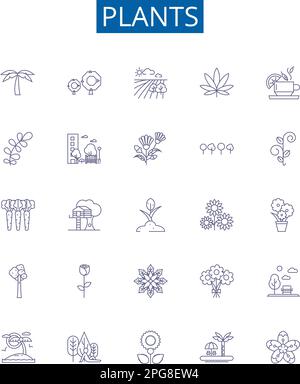 Plants line icons signs set. Design collection of Flora, Growth, Photosynthesis, Foliage, Algae, Trees, Shrubs, Petals outline concept vector Stock Vector