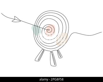 Target with arrow continuous line drawing. Hand drawn linear goal circle with pastel shapes. Vector illustration isolated on white. Stock Vector