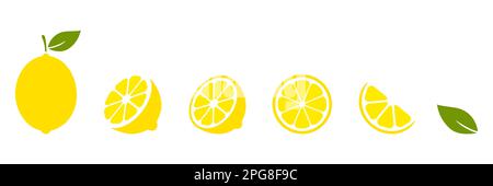 Lemon fruits slices set. Citrus collection. Vector illustration isolated on white. Stock Vector