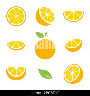 Orange fruits slices set. Tangerine collection. Vector illustration isolated on white. Stock Vector