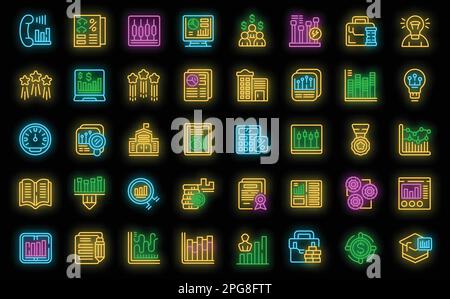 Trade school icons set outline vector. Money academy. Bank education neon color on black Stock Vector