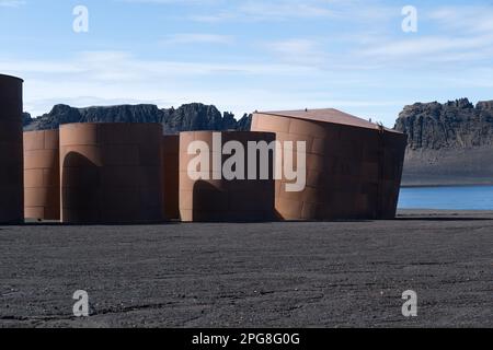 Abandoned whaling station in Whalers Bay on Deception Island (active volcano) - Antarctica Stock Photo