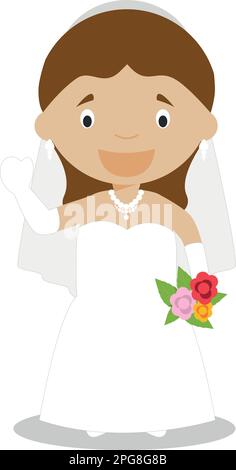 Mestizo bride wearing a wedding dress in cartoon style Vector Illustration Stock Vector