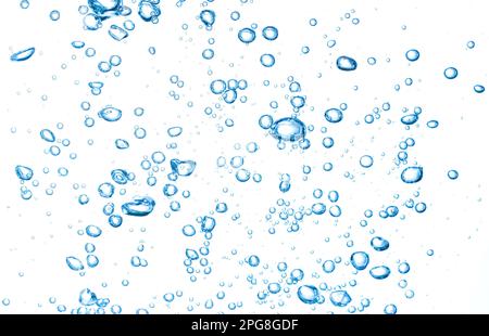 Abstract transparent background made from blue air bubbles floating up in clear fresh water. Stock Photo