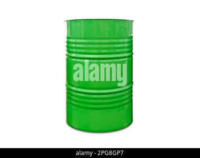 Green color metal oil barrel, isolated on white background Stock Photo