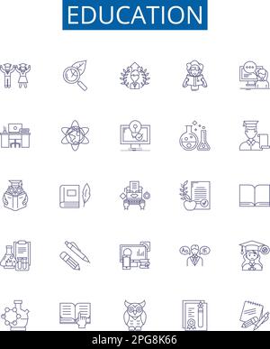 Education line icons signs set. Design collection of Learning, Schools, Higher, Teaching, Studying, Literacy, Courses, Training outline concept vector Stock Vector