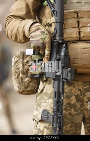 Ukrainian soldier equipped with modern assault rifle. Armed forces of ...