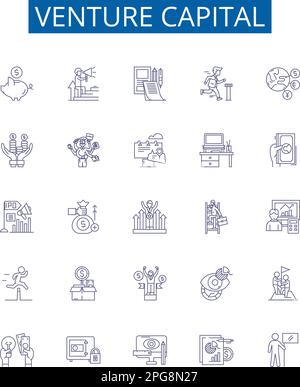 Venture capital line icons signs set. Design collection of Venture, Capital, Investing, Seed, Startups, Funding, Equity, Financial outline concept Stock Vector