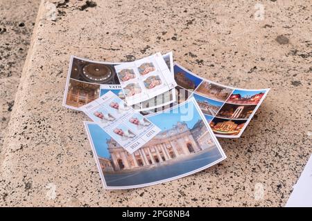 Vatican City, Vatican - December 7, 2022: Stamps and postcards from Vatican. Stock Photo