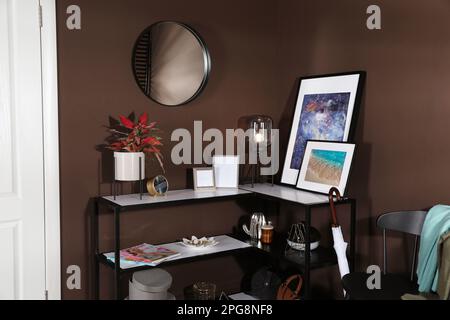 Hallway interior with console table and stylish decor Stock Photo - Alamy