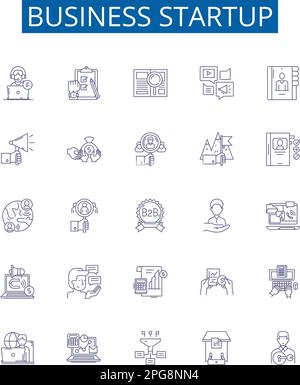 Business startup line icons signs set. Design collection of Entrepreneur, Funding, Networking, Planning, Investors, Market, Research, Launch outline Stock Vector
