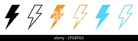 Flash lightning bolt icons. Energy and thunder electricity symbols. Vector illustration Stock Vector