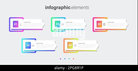 Business infographic thin line process with square template design with icons and 5 options or steps. Vector illustration. Stock Vector