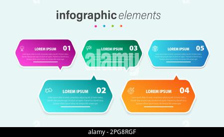 Business infographic thin line process with square template design with icons and 5 options or steps. Vector illustration. Stock Vector