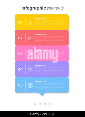 Business infographic thin line process with square template design with icons and 5 options or steps. Vector illustration. Stock Vector