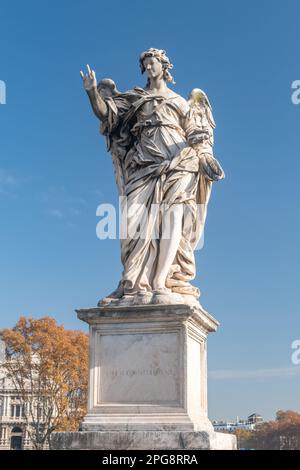 Rome, Italy - December 7, 2022: Angel with the Nails by Girolamo Lucenti on Ponte Sant'Angelo bridge. Stock Photo