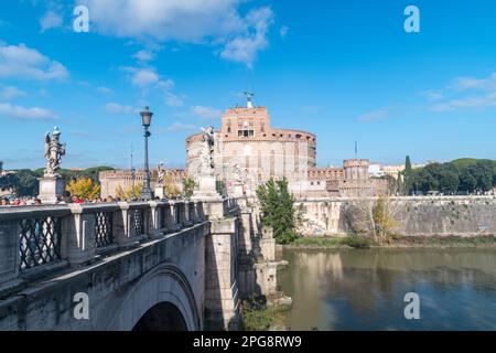 Rome, Italy - December 7, 2022: Bridge and Castel Sant'Angelo in Rome. Stock Photo