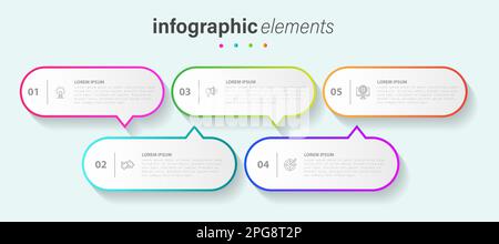 Business infographic thin line process with square template design with icons and 5 options or steps. Vector illustration. Stock Vector