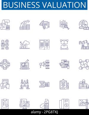 Business valuation line icons signs set. Design collection of Valuation, Business, Asset, Liability, Cashflow, Equity, Profit, Market outline concept Stock Vector