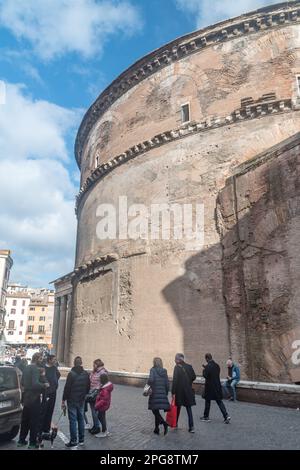 Rome, Italy - December 7, 2022: Side view on Pantheon, former Roman temple and, since 609 AD, a Catholic church. Stock Photo
