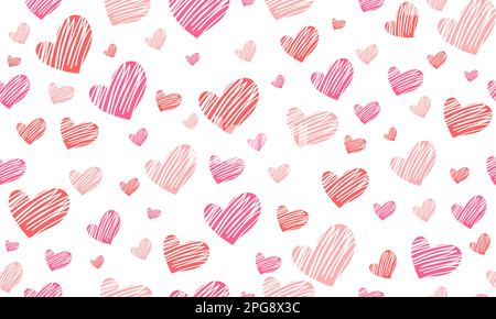 Doodle hearts sketch set. Various different hand drawn love heart icon love collection isolated on white background. Red heart symbol for Couple Stock Vector