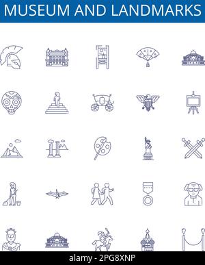 Museum and landmarks line icons signs set. Design collection of Museum ...
