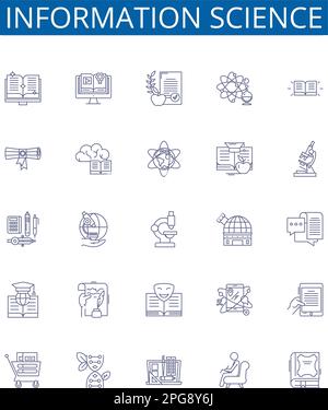 Information science line icons signs set. Design collection of Information, Science, Data, Analytics, Technology, Computing, Storage, Retrieval Stock Vector