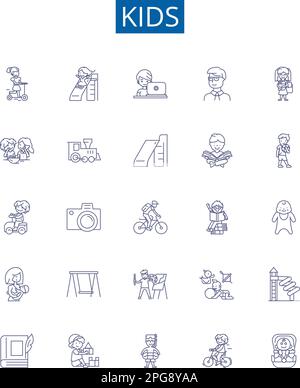 Kids line icons signs set. Design collection of Children, Toddlers, Babies, Youth, Teenagers, Infants, Nursery, Playful outline concept vector Stock Vector
