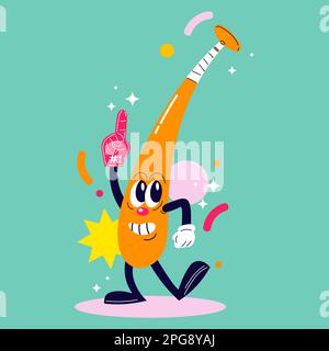 Baseball walking mascot vector illustration with face. for vintage retro logos and branding. funky vintage style cartoon face vector illustration Stock Vector