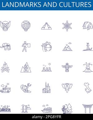 Landmarks and cultures line icons signs set. Design collection of ...