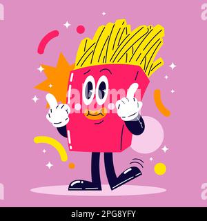 Fast food Mascot, Cartoon Retro art, Vintage Illustration Character Stock Vector