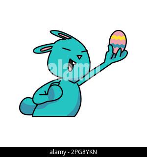 blue easter bunny holding easter eggs flat vector illustration. Stock Vector