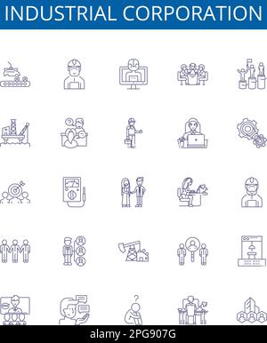 Industrial corporation line icons signs set. Design collection of ...