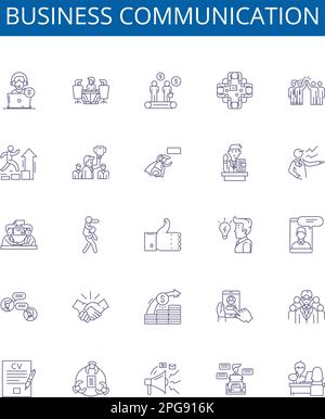 Business communication line icons signs set. Design collection of Networking, Strategies, Negotiation, Reports, Presentations, Courses, Quality Stock Vector