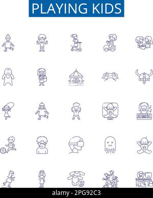 Playing kids line icons signs set. Design collection of Children, Kids ...