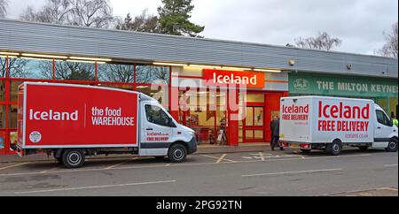 Iceland supermarket Home Delivery - Free Delivery store, Units 5, 7 Dukes Dr, Bletchley, Milton Keynes, Buckinghamshire, England, UK, MK2 2QG Stock Photo