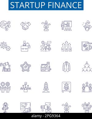 Startup finance line icons signs set. Design collection of Funding, Capital, Investing, Venture, Angel, Costs, Budget, Resource outline concept vector Stock Vector