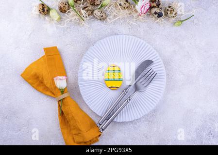 Easter spring festive table setting Stock Photo
